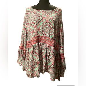 crown & ivy Plus Sz Bohemian Paisley is 100% Rayon, embroidery is 100% Polyester